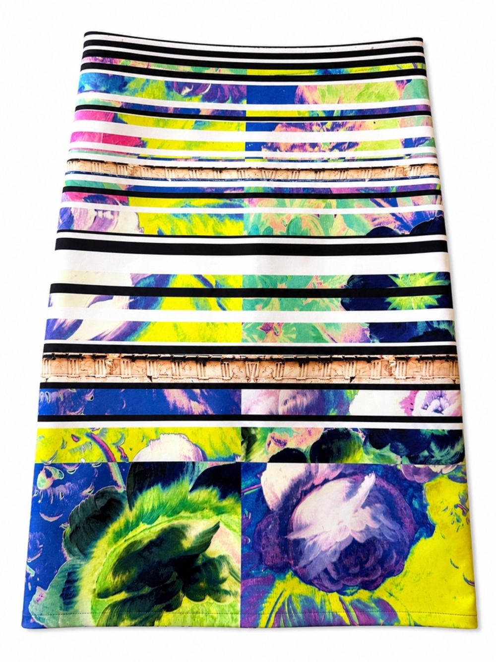 Clover Canyon Floral & Stripe Pencil Skirt in Yellow, Blue, Pink
